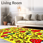 Red White Mushroom Floral Yellow Background Rug