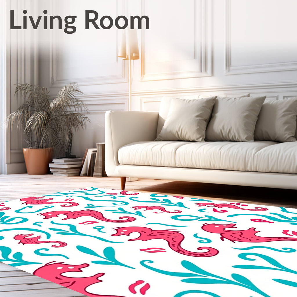 Coral Seahorse Aqua Swirls Rug