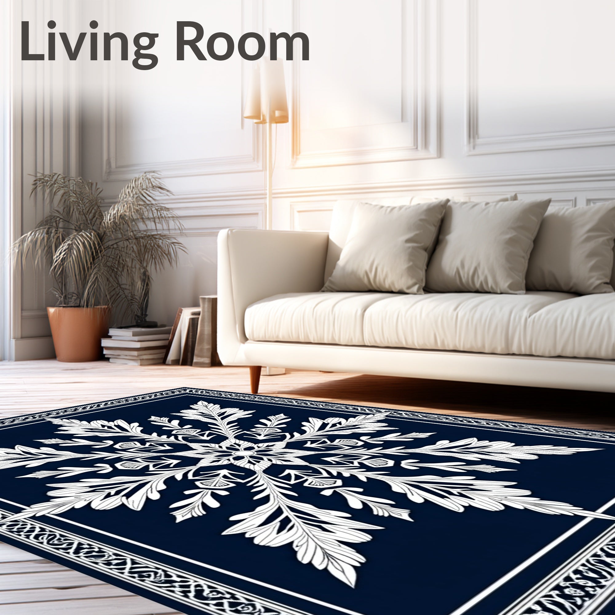 Timeless White Floral Medallion Navy Rug