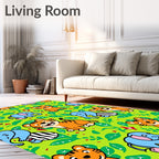 Jungle Animals Tigers Elephants Green Background Rug