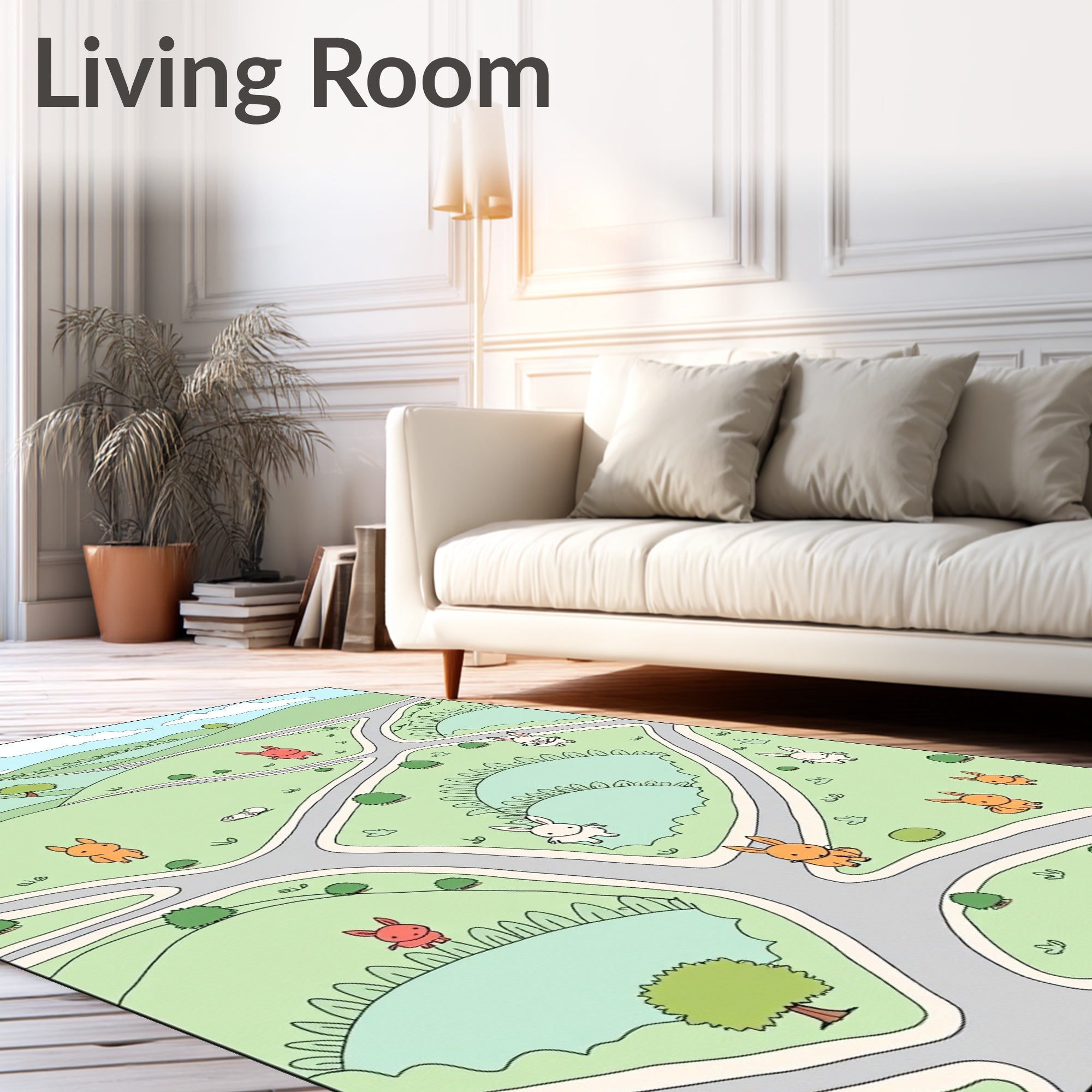 Whimsical Bunnies In Rolling Green Hills Rug