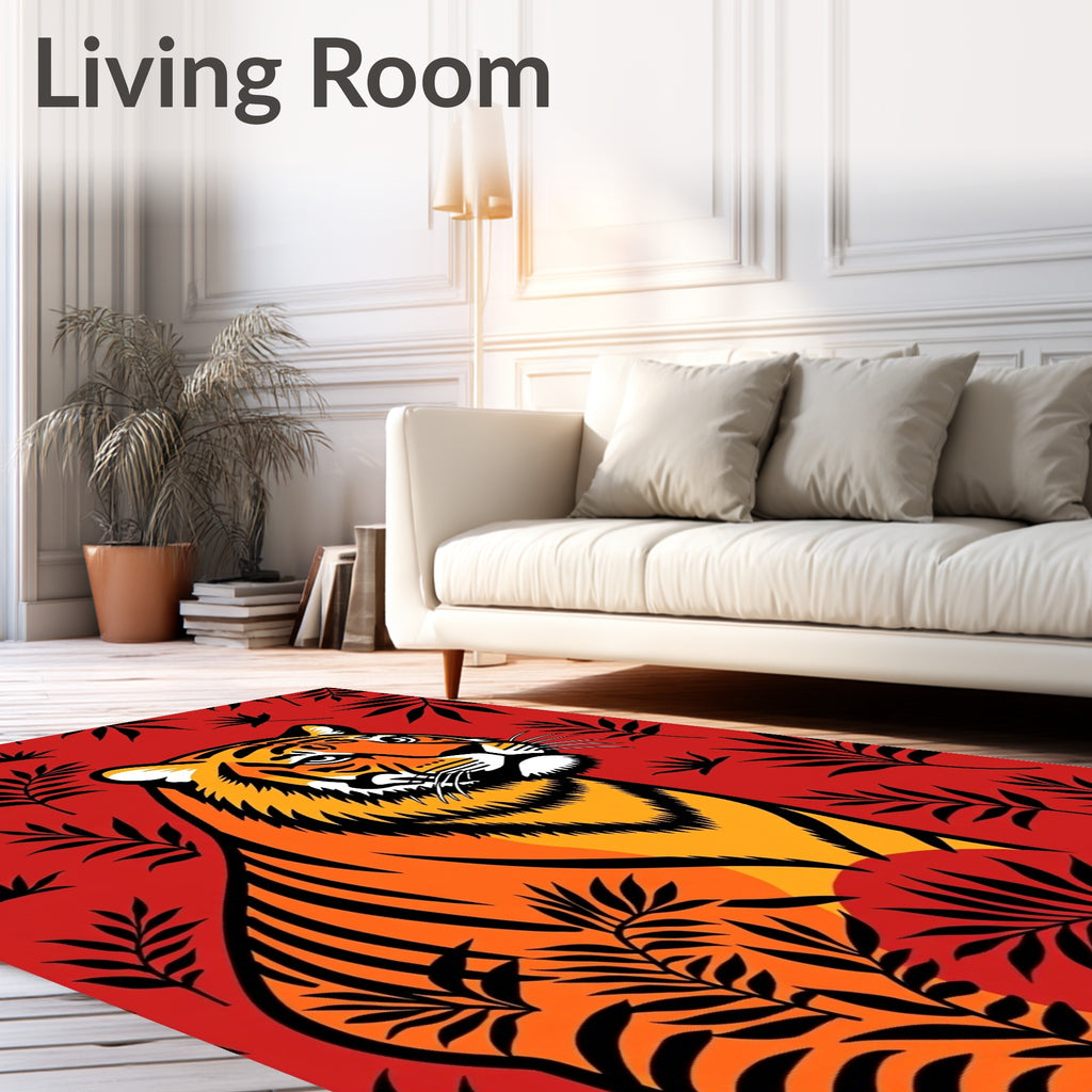 Bold Tiger Among Tropical Leaves Rug