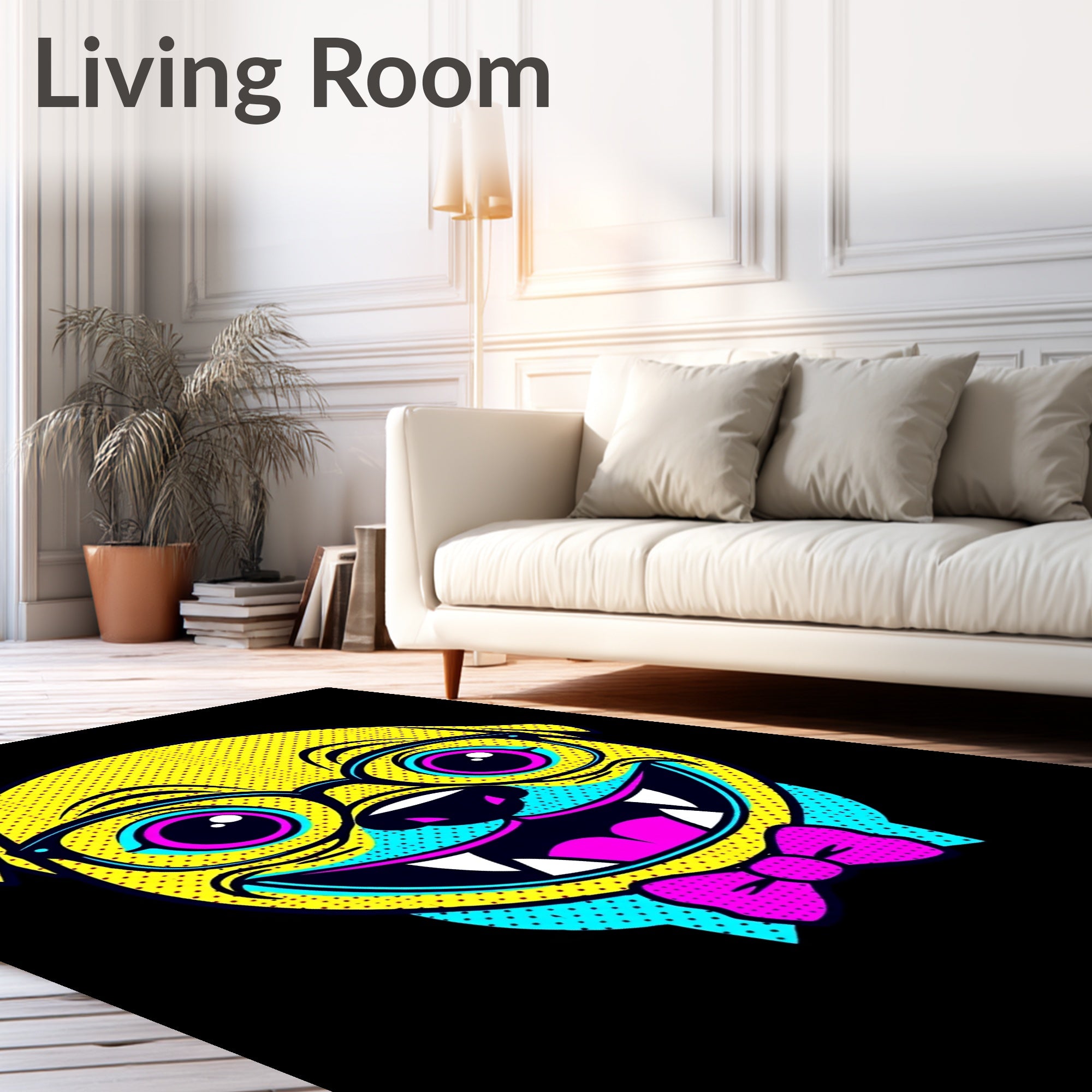 Bright Yellow Pop Art Pug Bowtie Rug