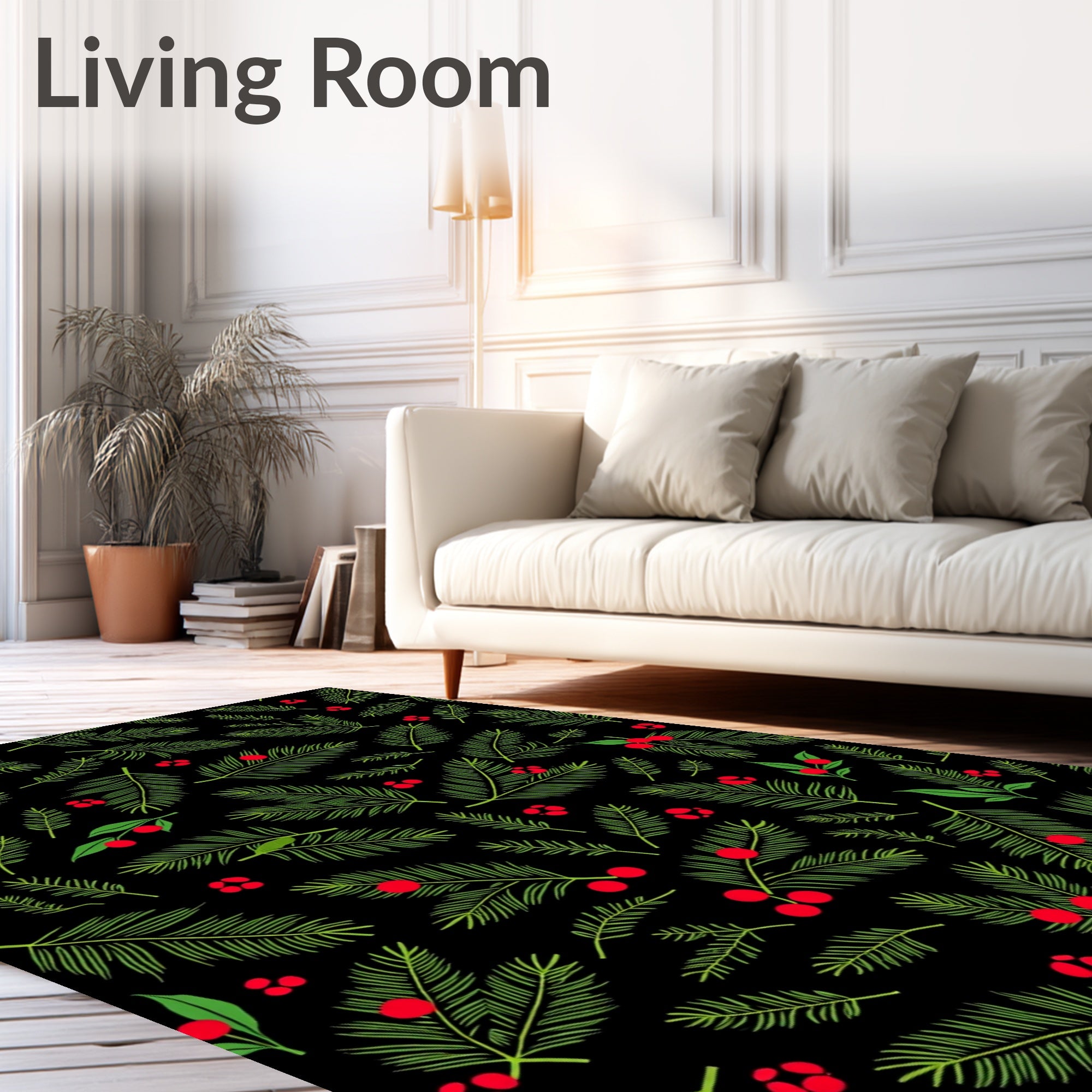 Winter Greenery Red Berry Garland Rug