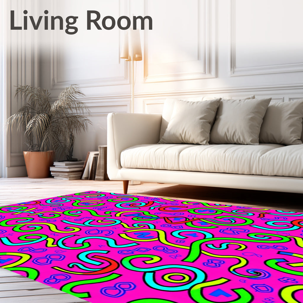 Vibrant Neon Scribble Abstract Rug