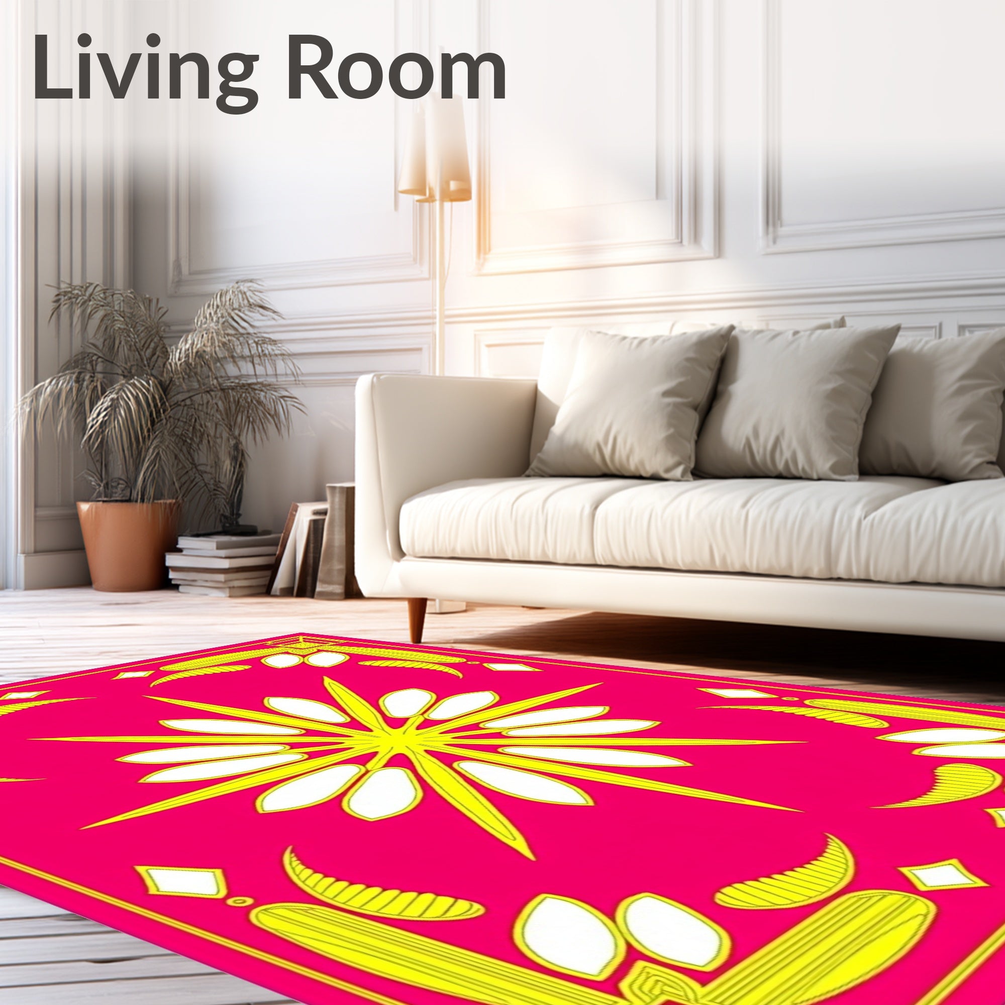 Vibrant Fuchsia Yellow Sunburst Rug