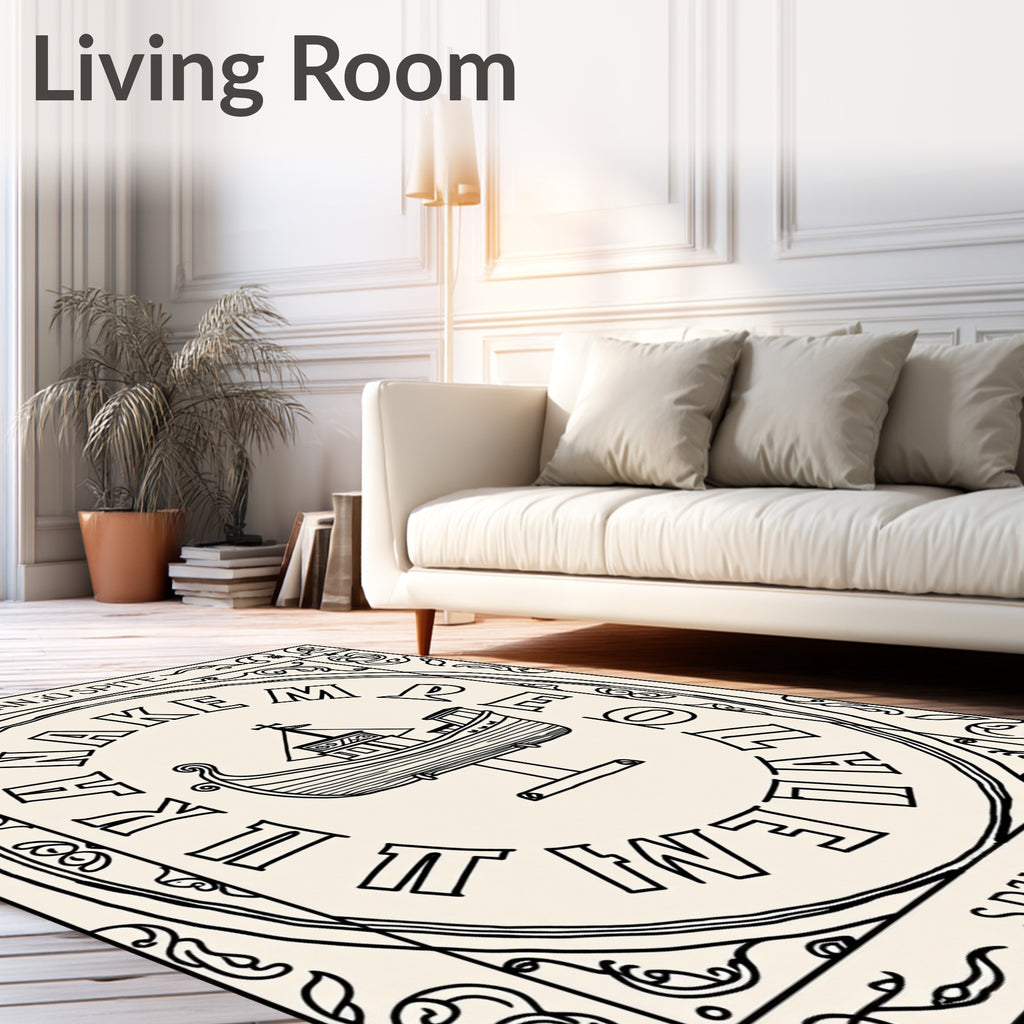 Vintage Nautical Ship Round Emblem Rug