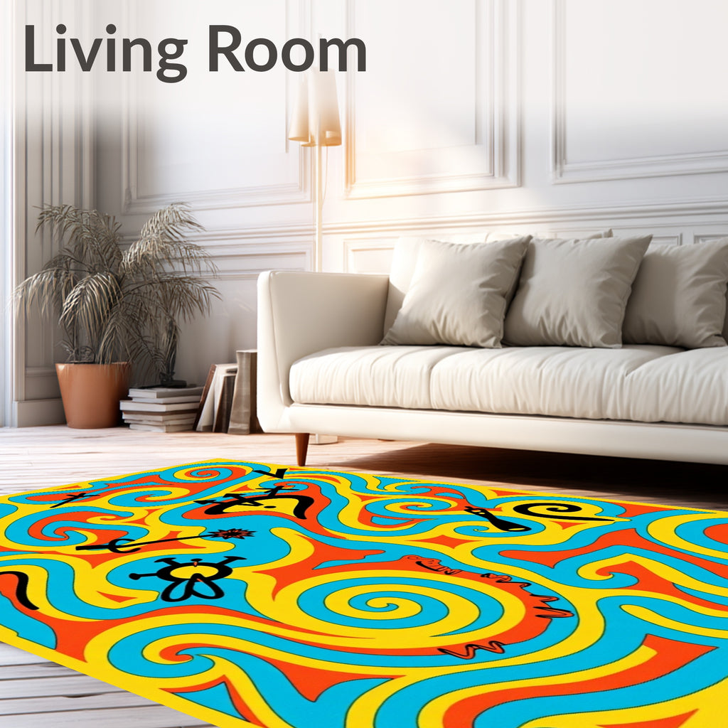 Psychedelic Swirl Red Yellow Blue Icons Rug