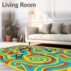 Psychedelic Swirl Red Yellow Blue Icons Rug