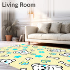 Playful White Puppies Blue Flowers Yellow Cream Rug