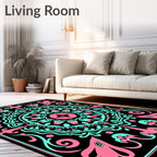 Black Pink Aqua Mandala Medallion Rug