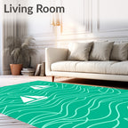 Teal Ocean Sailboat Waves Rug