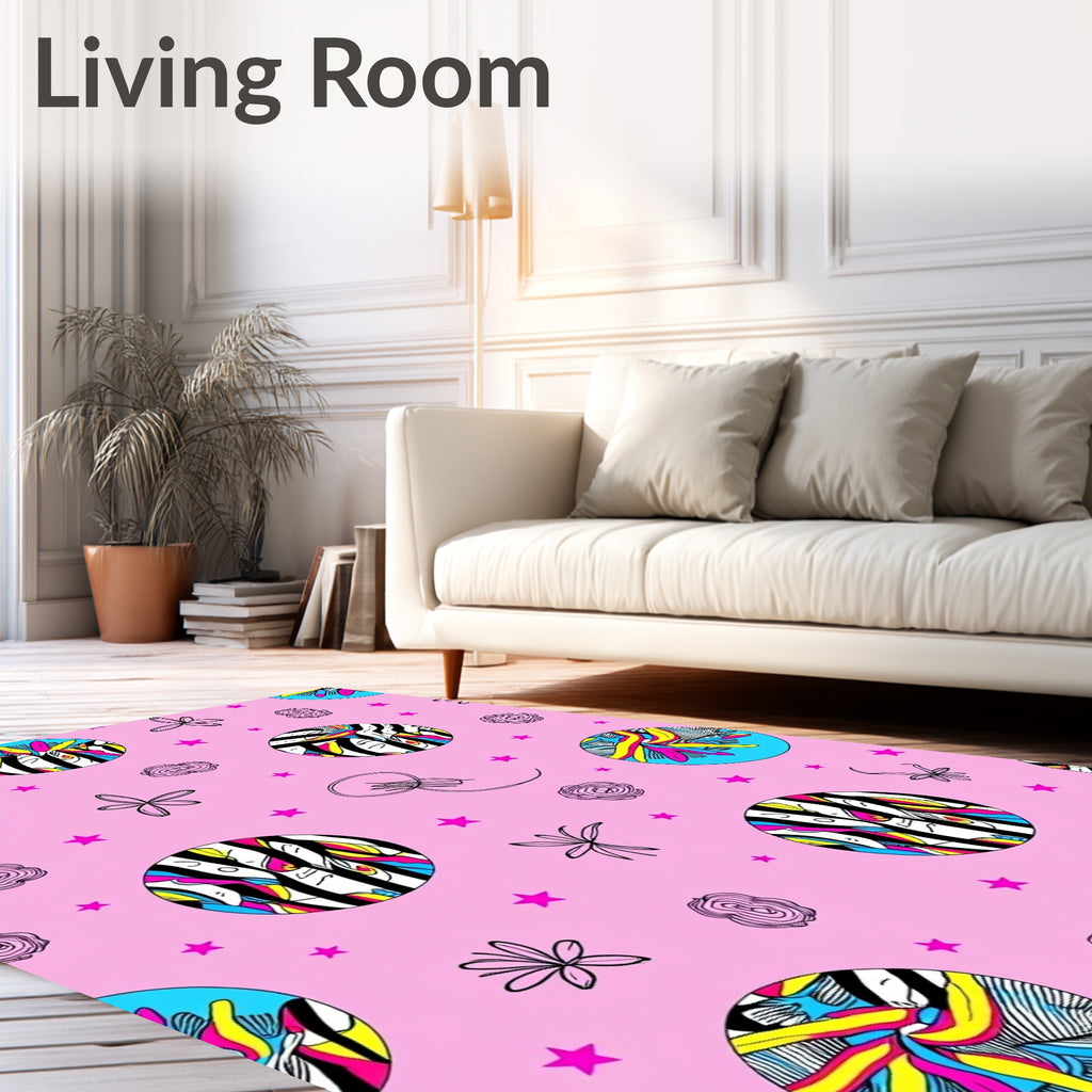 Vibrant Pink Abstract Circles Starbursts Rug