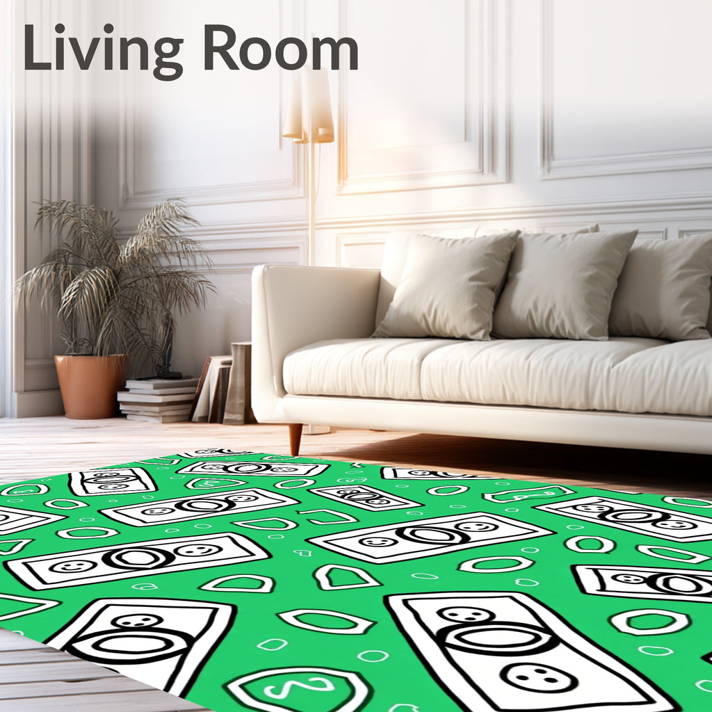 Vibrant Green Money Bills Scattered Rug