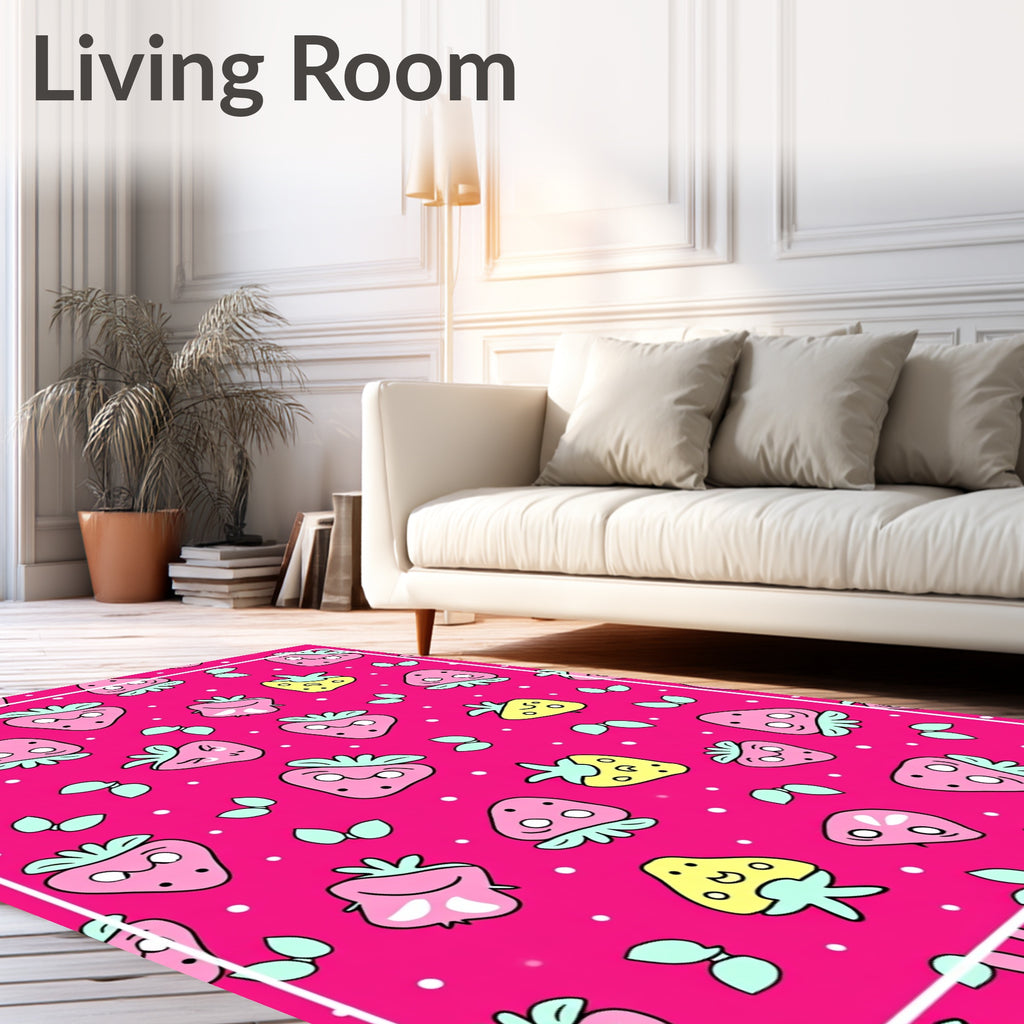 Cute Pink Strawberry Polka Dot Rug