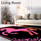 Pink Rearing Horse Black Border Rug