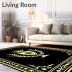 Black Golden Crest Laurel Wreath Rug
