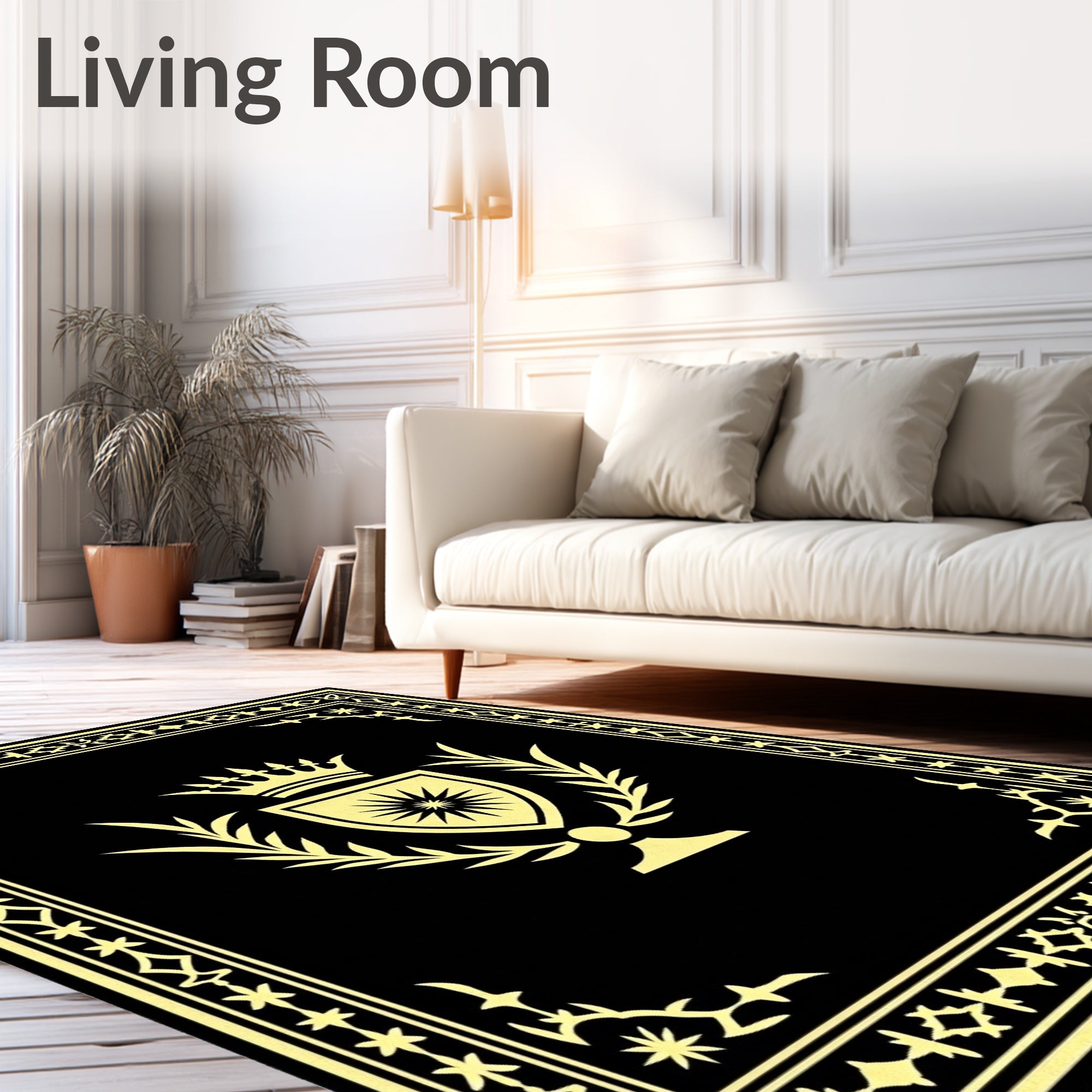 Black Golden Crest Laurel Wreath Rug