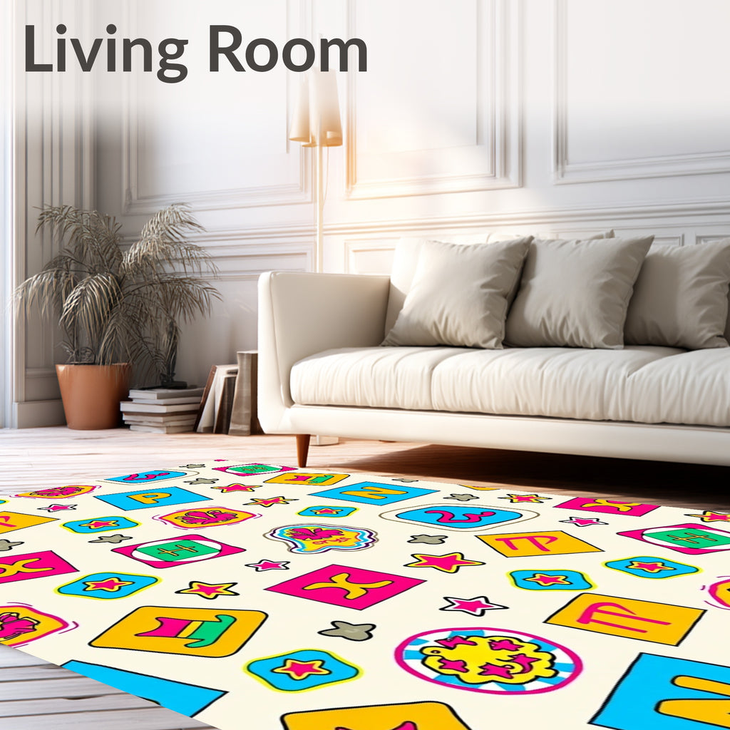 Whimsical Colorful Retro Pop Art Shapes Rug