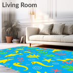 Playful Yellow Sea Creatures Blue Rug