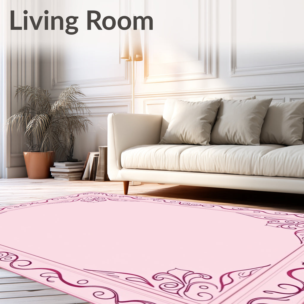 Delicate Lilac Scrollwork Border Rug