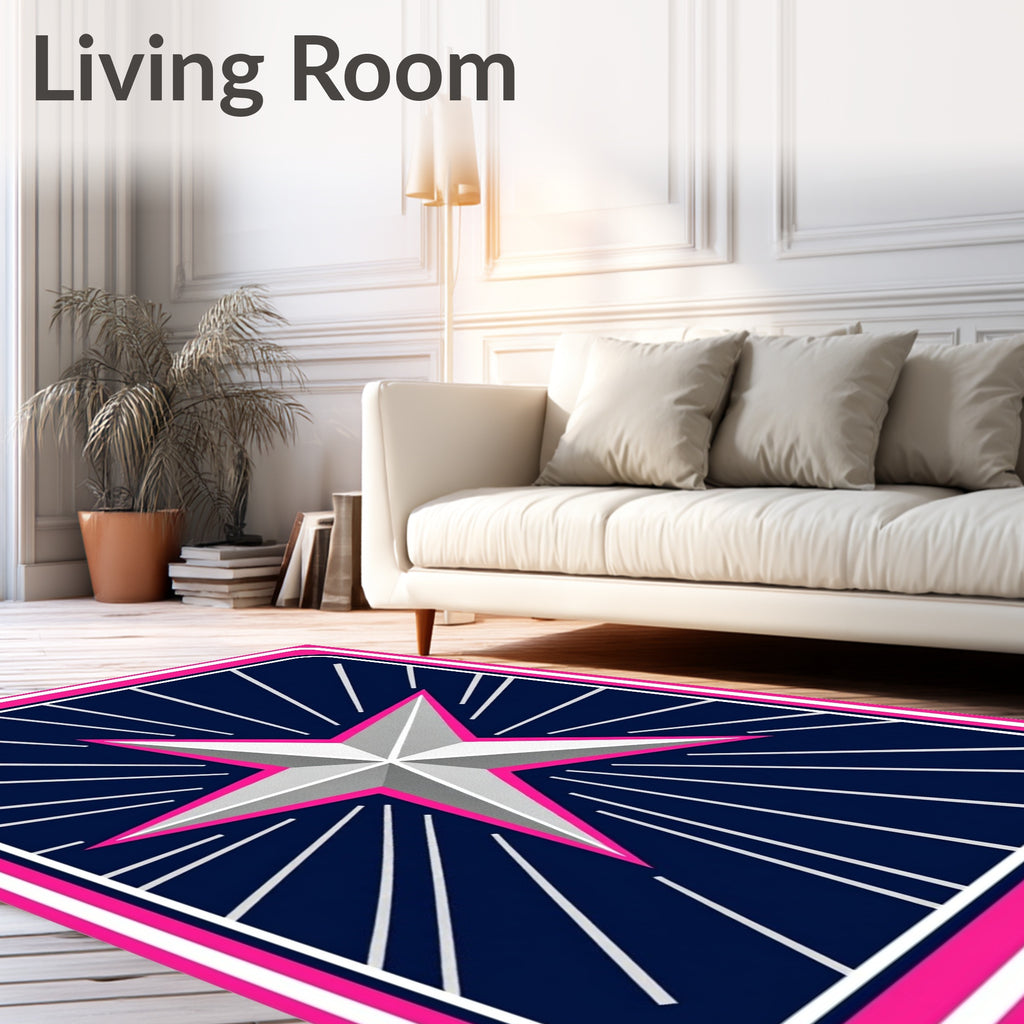Pink Silver Star Burst Navy Rug