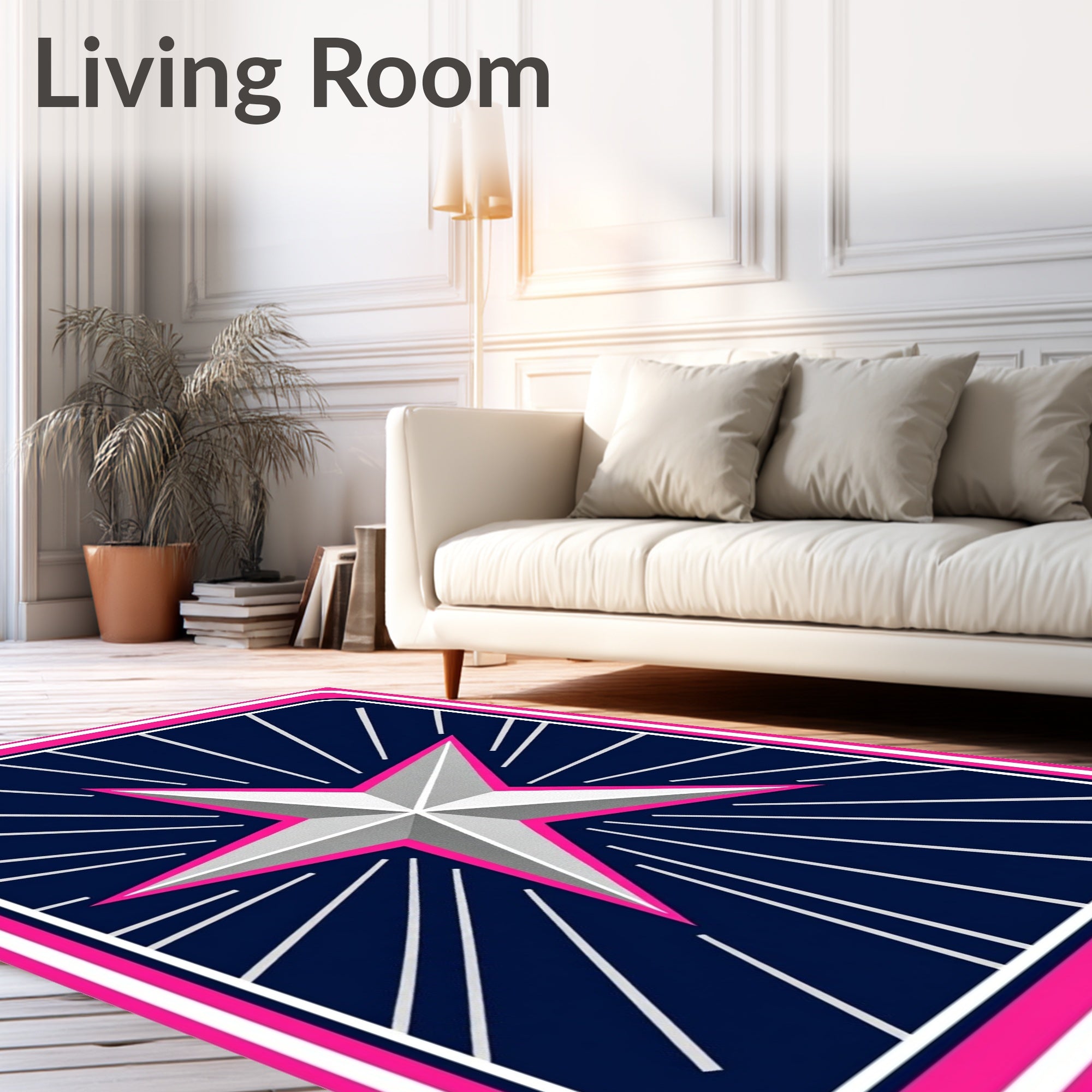 Pink Silver Star Burst Navy Rug