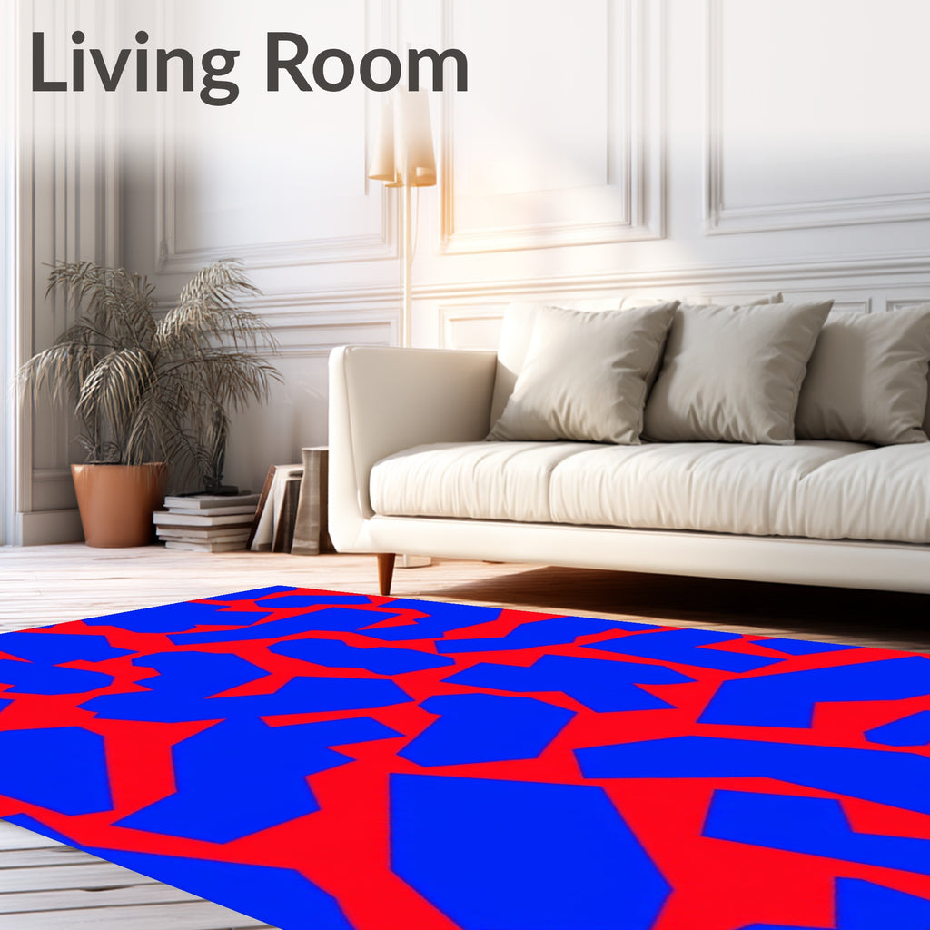 Crimson Blue Abstract Shapes Rug