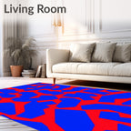 Crimson Blue Abstract Shapes Rug