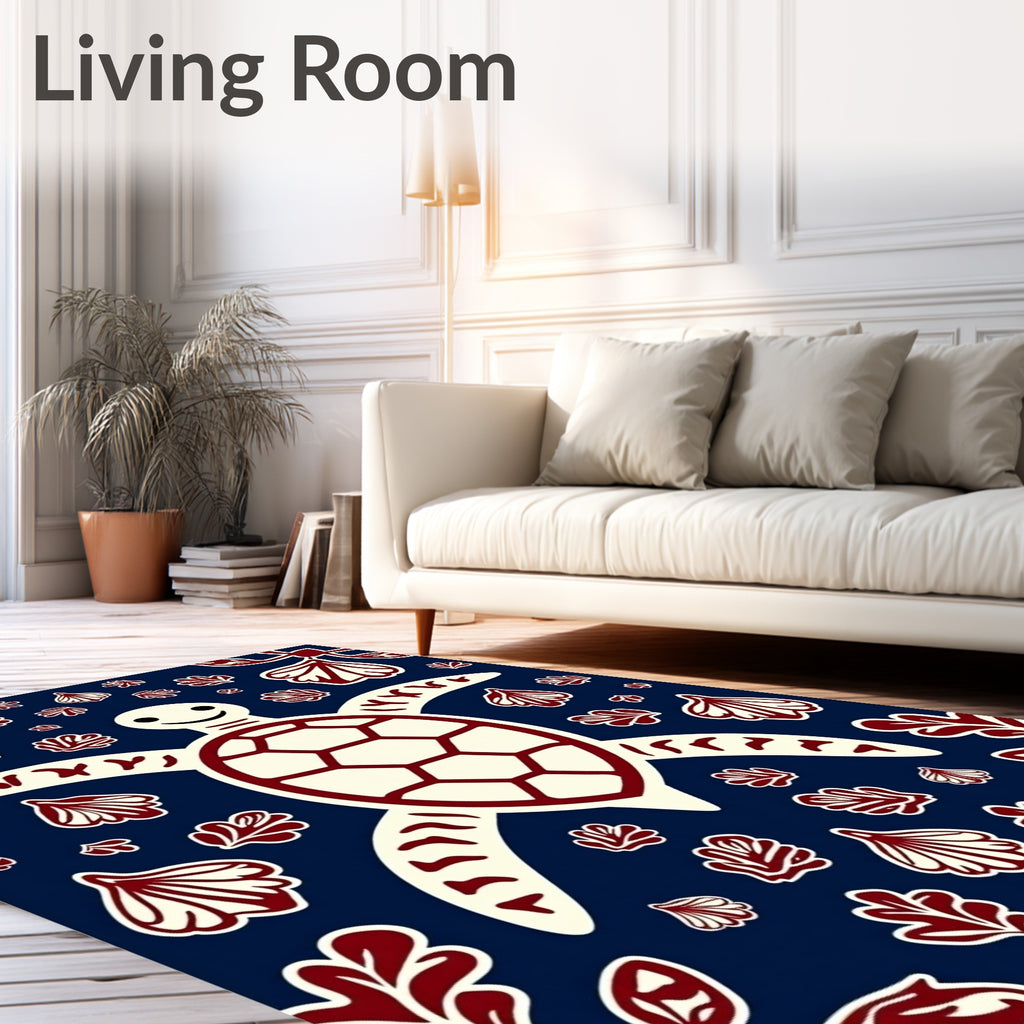 Navy Red Turtle Shell Foliage Rug