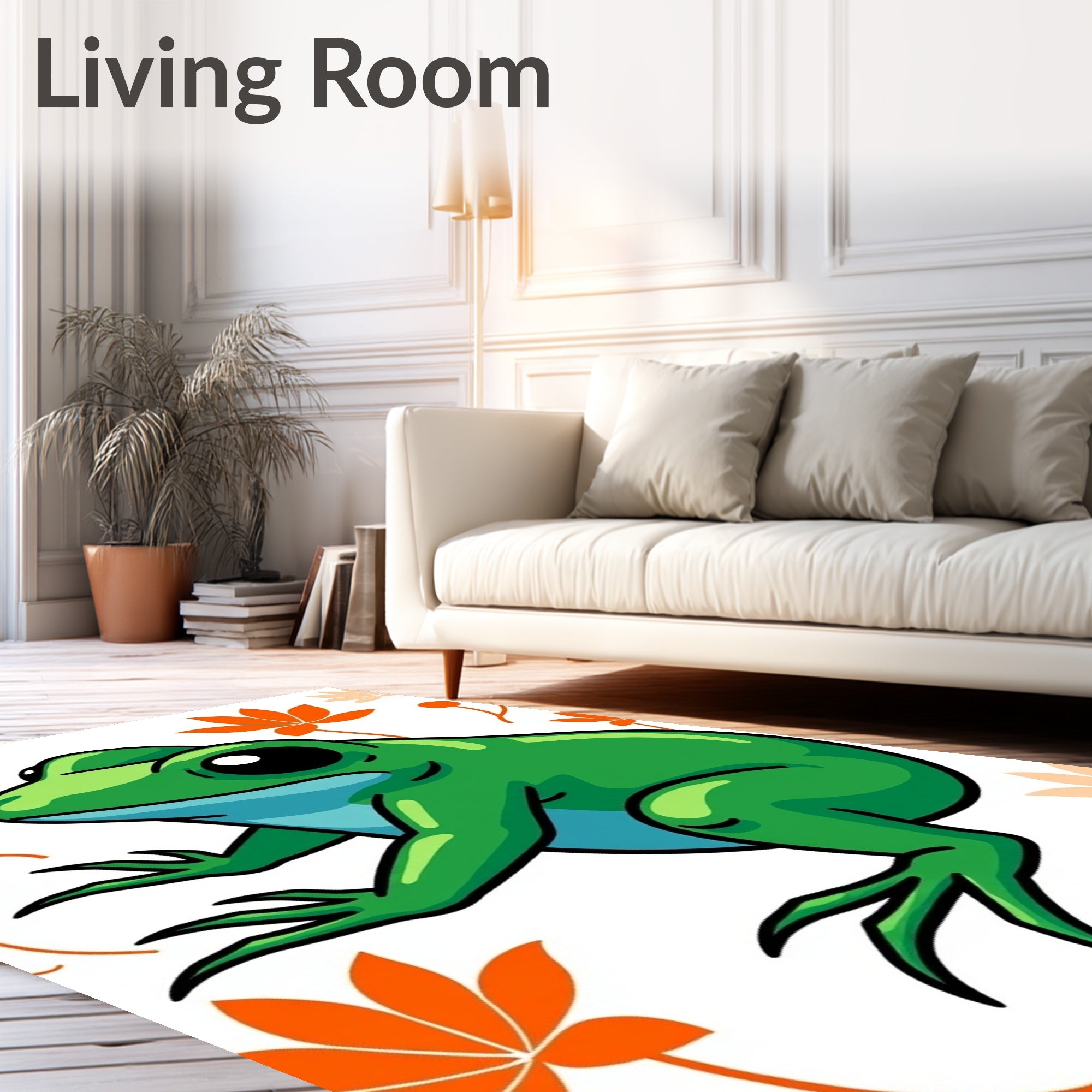 Green Frog with Orange Leaf Accents Rug