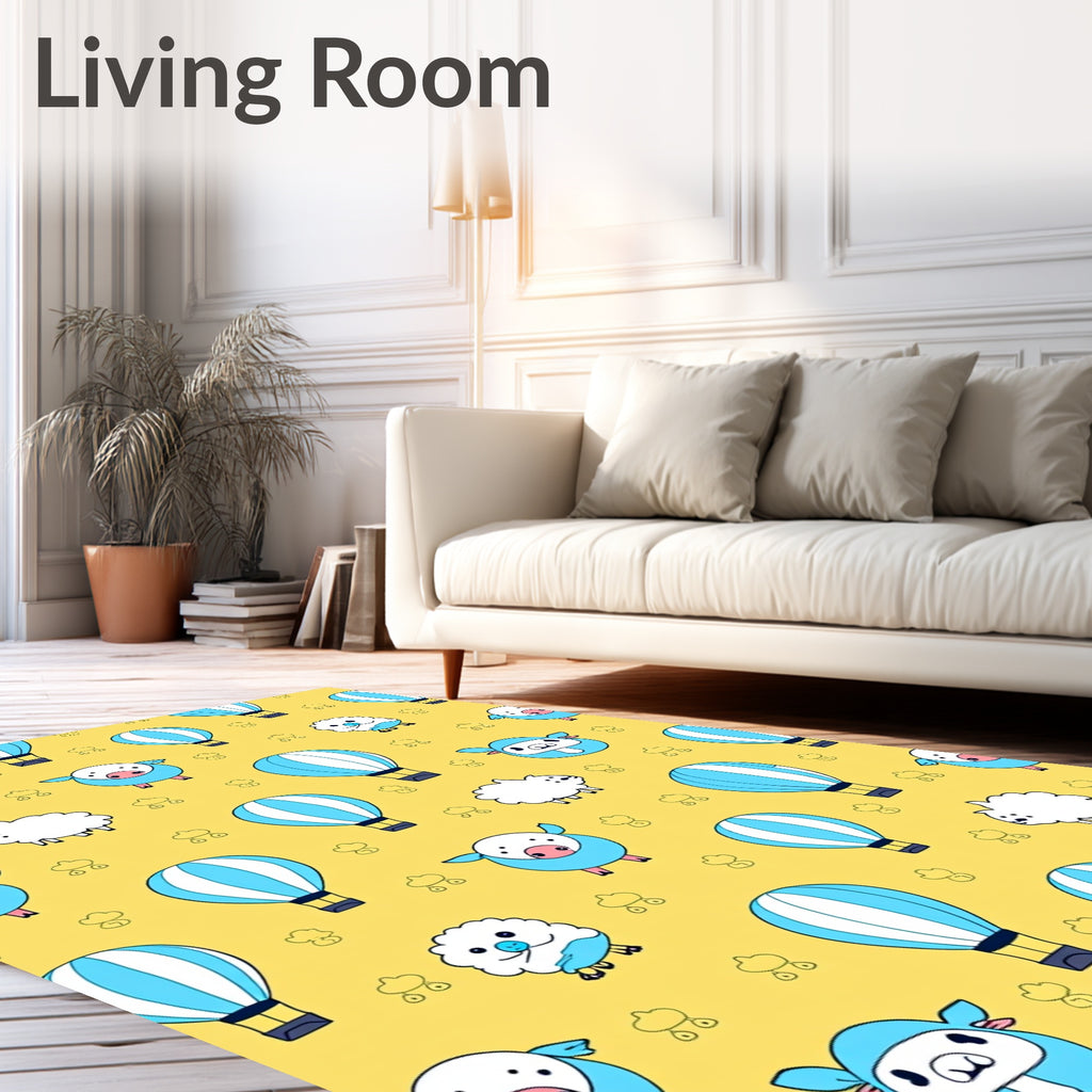 Playful Sheep Hot Air Balloon Adventure Rug