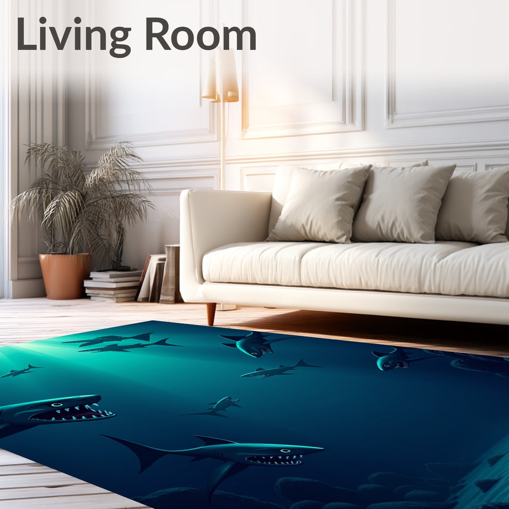 Deep Blue Ocean Shark School Rug