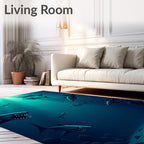 Deep Blue Ocean Shark School Rug
