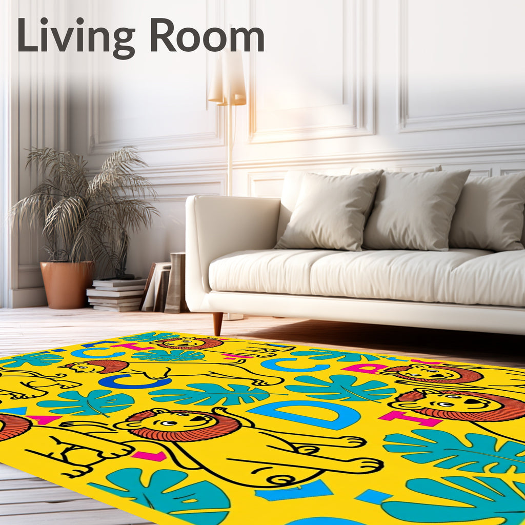 Yellow Lion Jungle Alphabet Rug