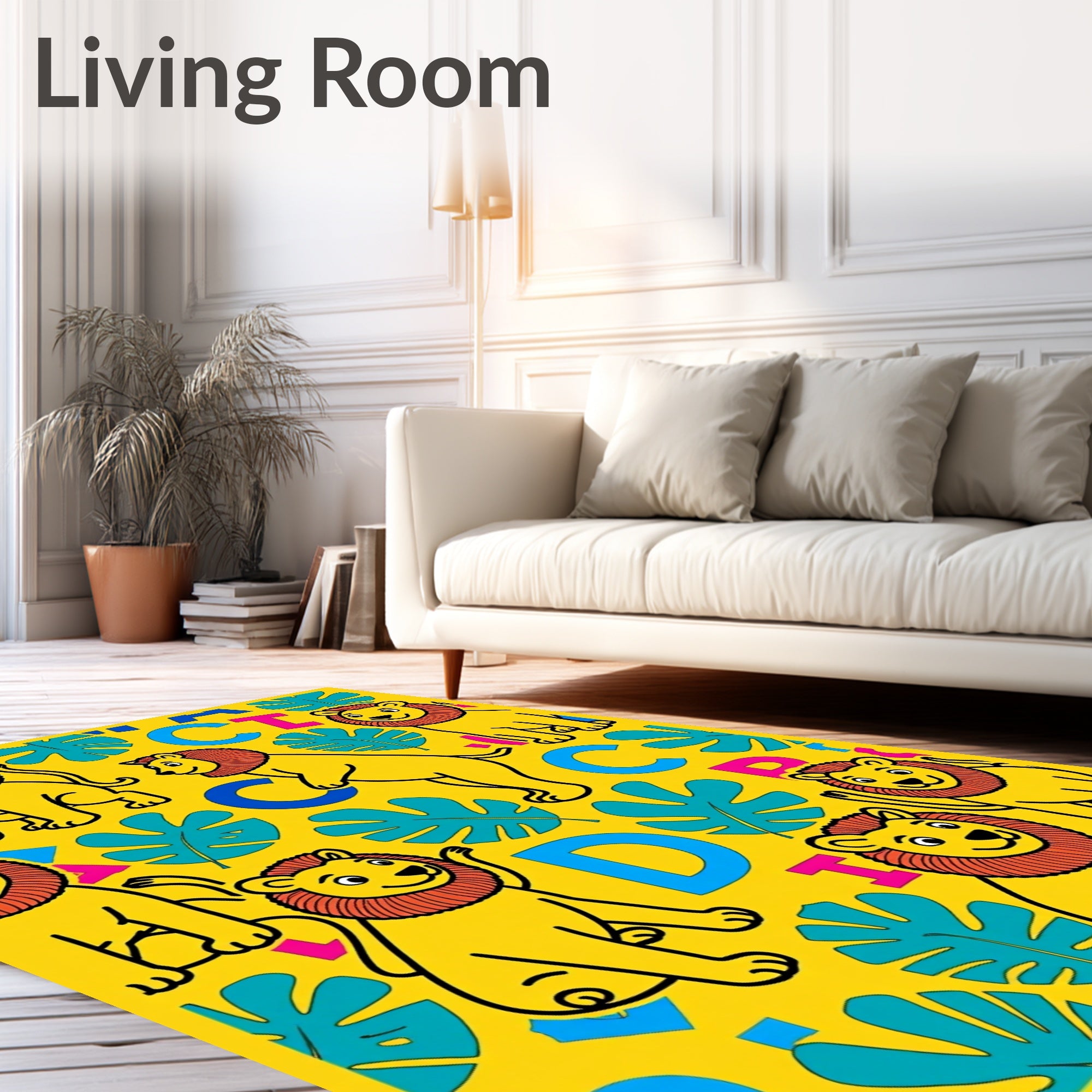 Yellow Lion Jungle Alphabet Rug