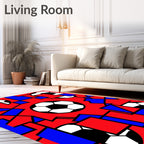 Red Blue Soccer Ball Geometric Collage Rug