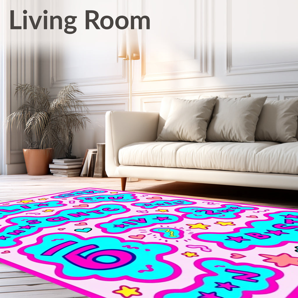 Pink Aqua Cloud Shapes Stars Hearts Rug