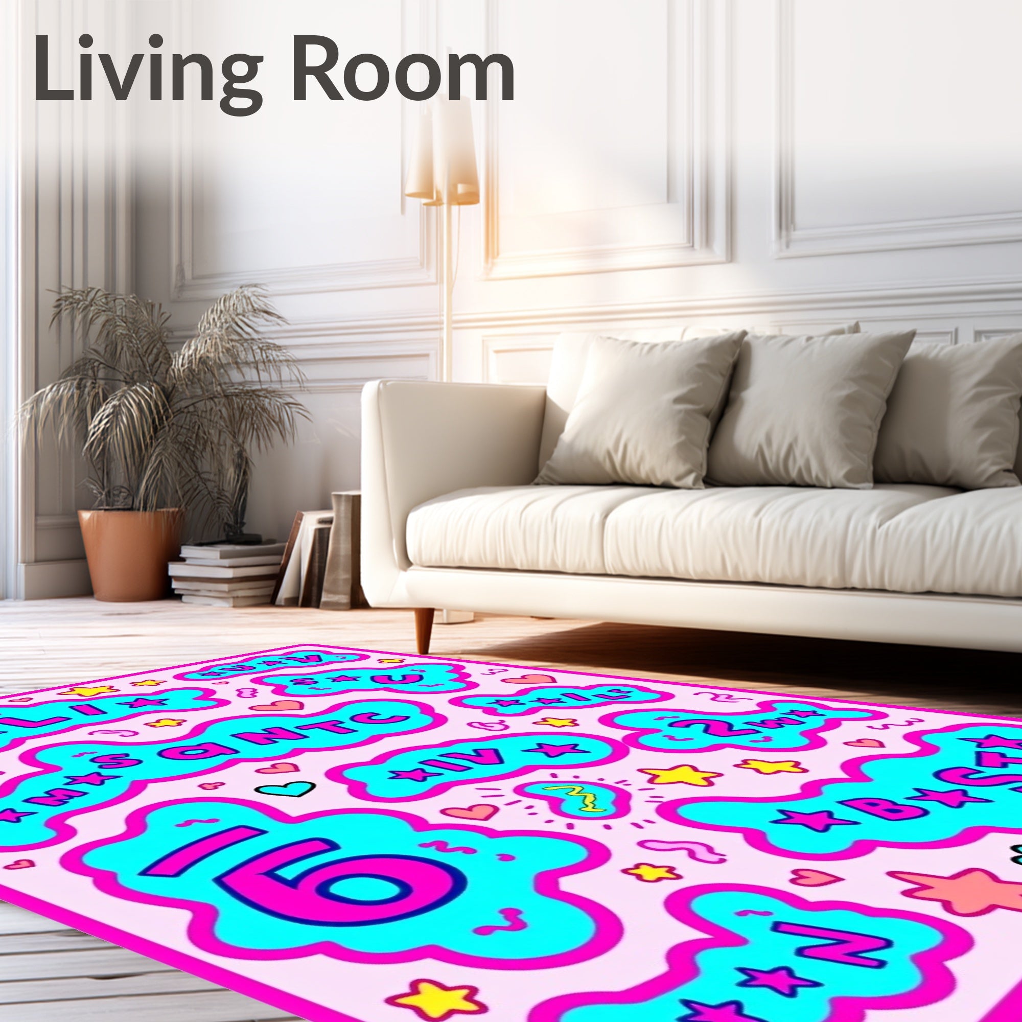 Pink Aqua Cloud Shapes Stars Hearts Rug