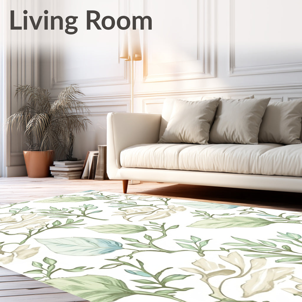 Soft Green Botanical Vine Swirl Rug