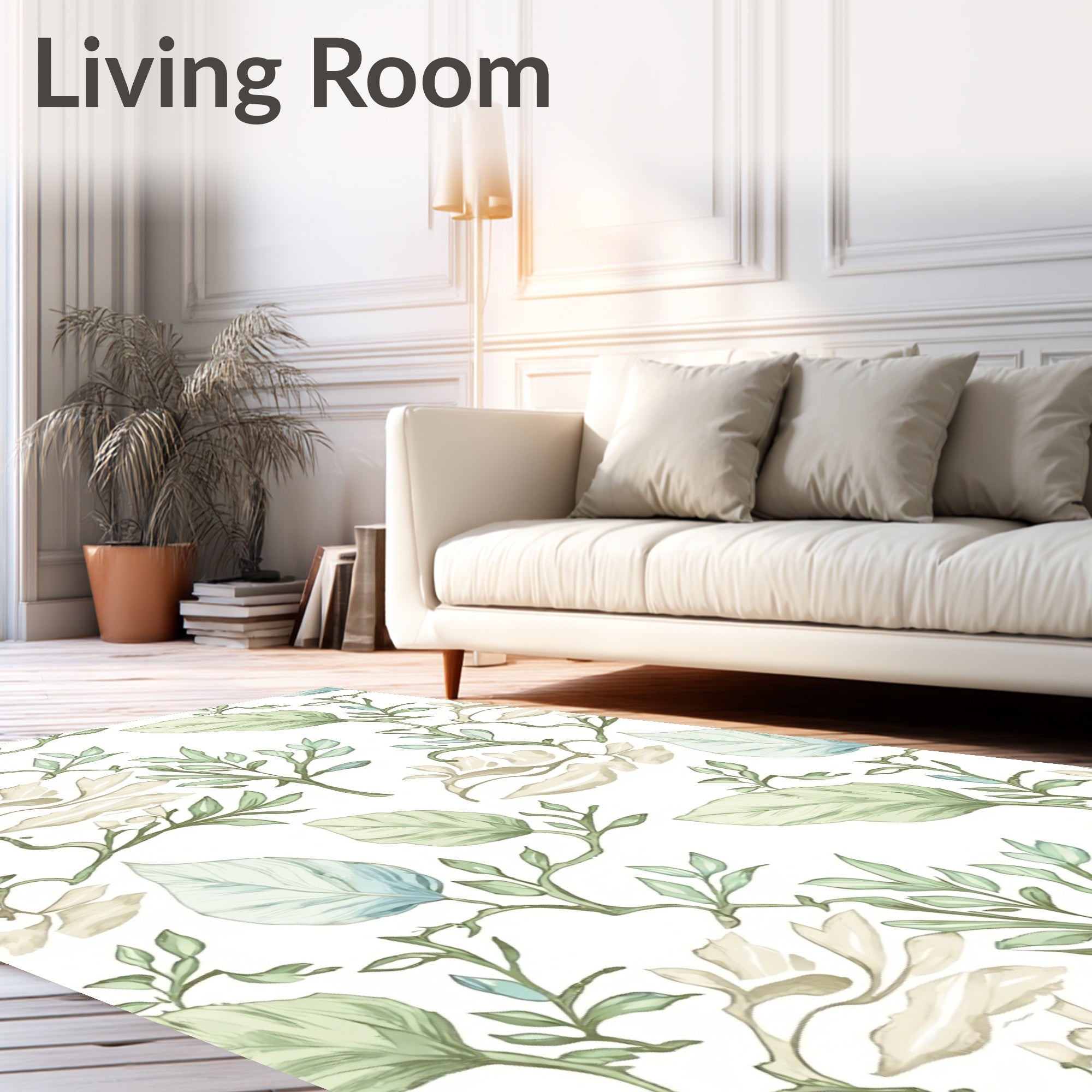Soft Green Botanical Vine Swirl Rug