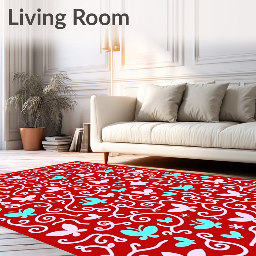 Whimsical Red Butterfly Vines Rug