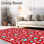 Whimsical Red Butterfly Vines Rug