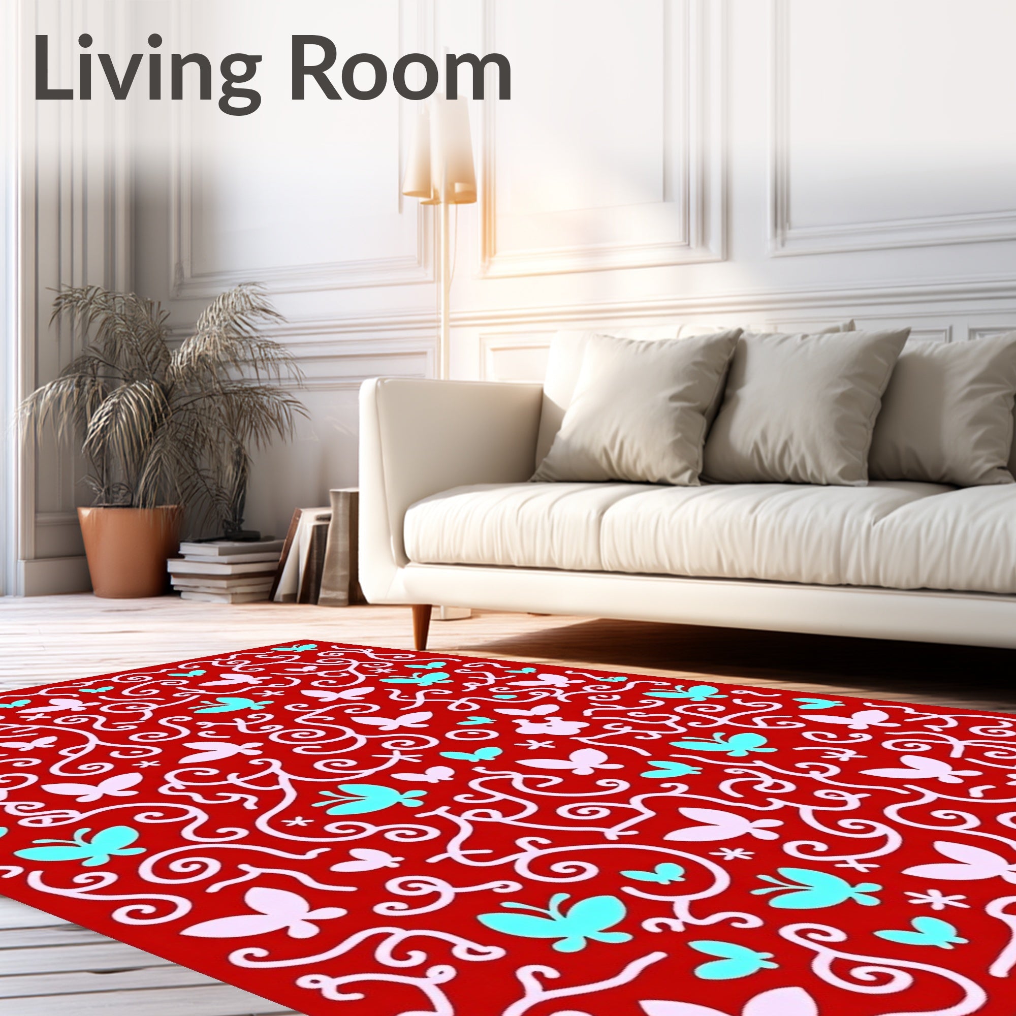 Whimsical Red Butterfly Vines Rug