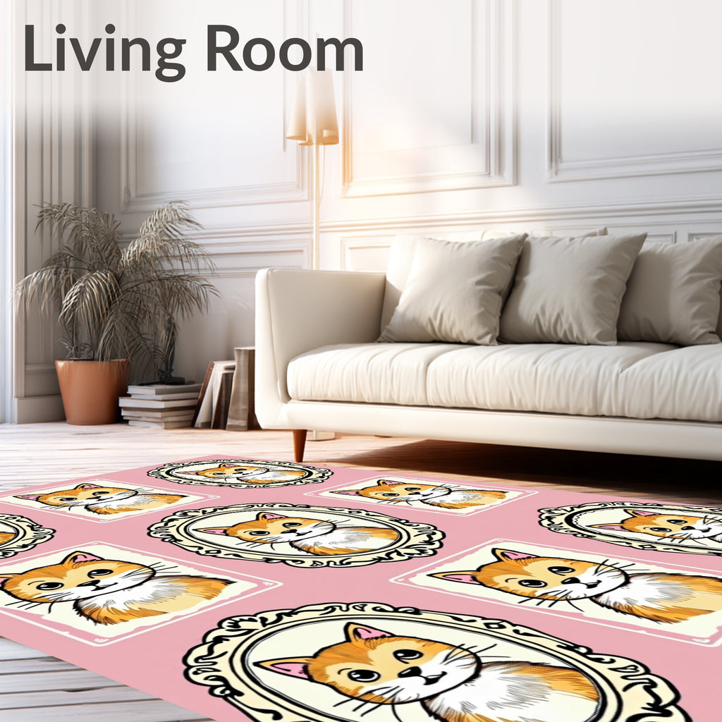 Playful Orange Cat Portrait Collection Rug