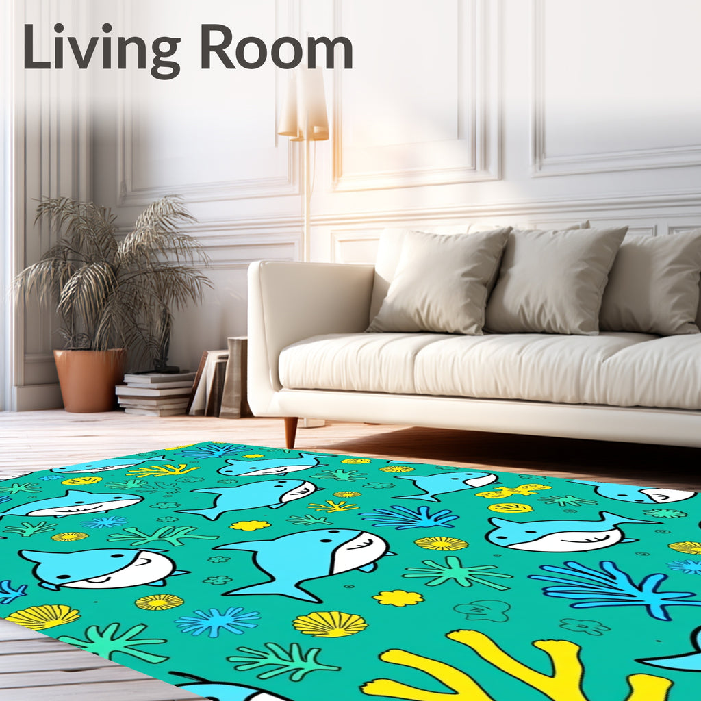Cute Blue Sharks Under The Sea Rug