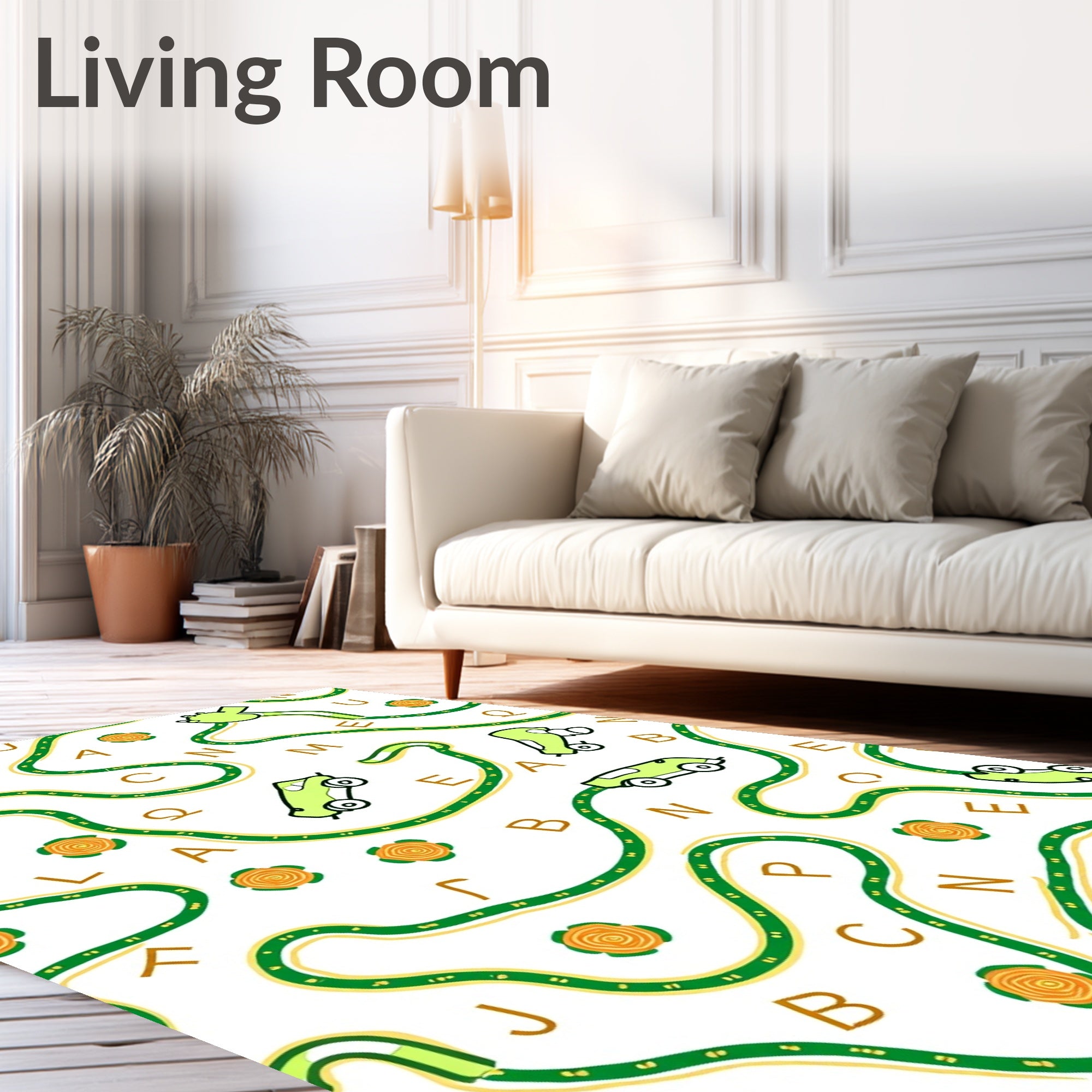 Whimsical Green Cars Letter Track Rug
