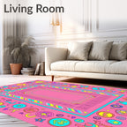 Whimsical Pink Cartoon Critter Medallion Rug
