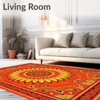 Warm Orange Sunflower Medallion Border Rug