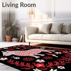 Red White Donkey Floral Border Art Rug